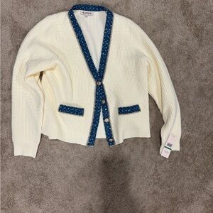 Nanette Lepore Ivory Cardigan with Navy Accents